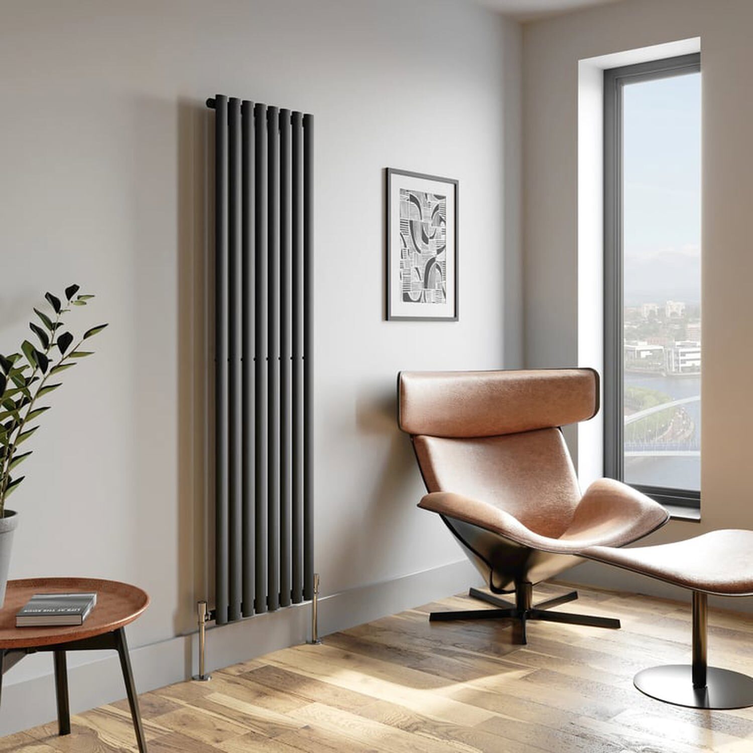 Temprazo Horizontal Oval Tube Double Panel Designer Radiator - 600 X 1440Mm Anthracite - Grey / 480Mm / 55Mm / 1800Mm