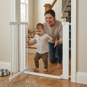 Safetots Wooden Heritage Flat Step Gate, White, 105cm - 113cm