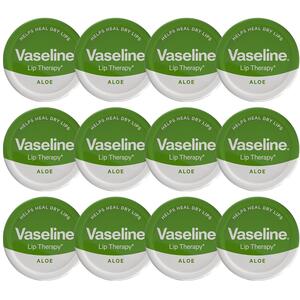 Vaseline Lip Therapy Petroleum Jelly, Aloe Vera 20gm Hydrating Lip Balm 12 Pack