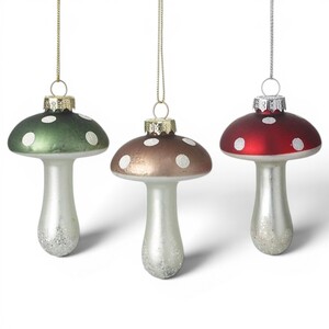 Set of Three Colourful Toadstool Christmas Tree Decorations