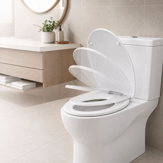 Family Toilet Seat Soft Close White Oval Bulit in Child Seat