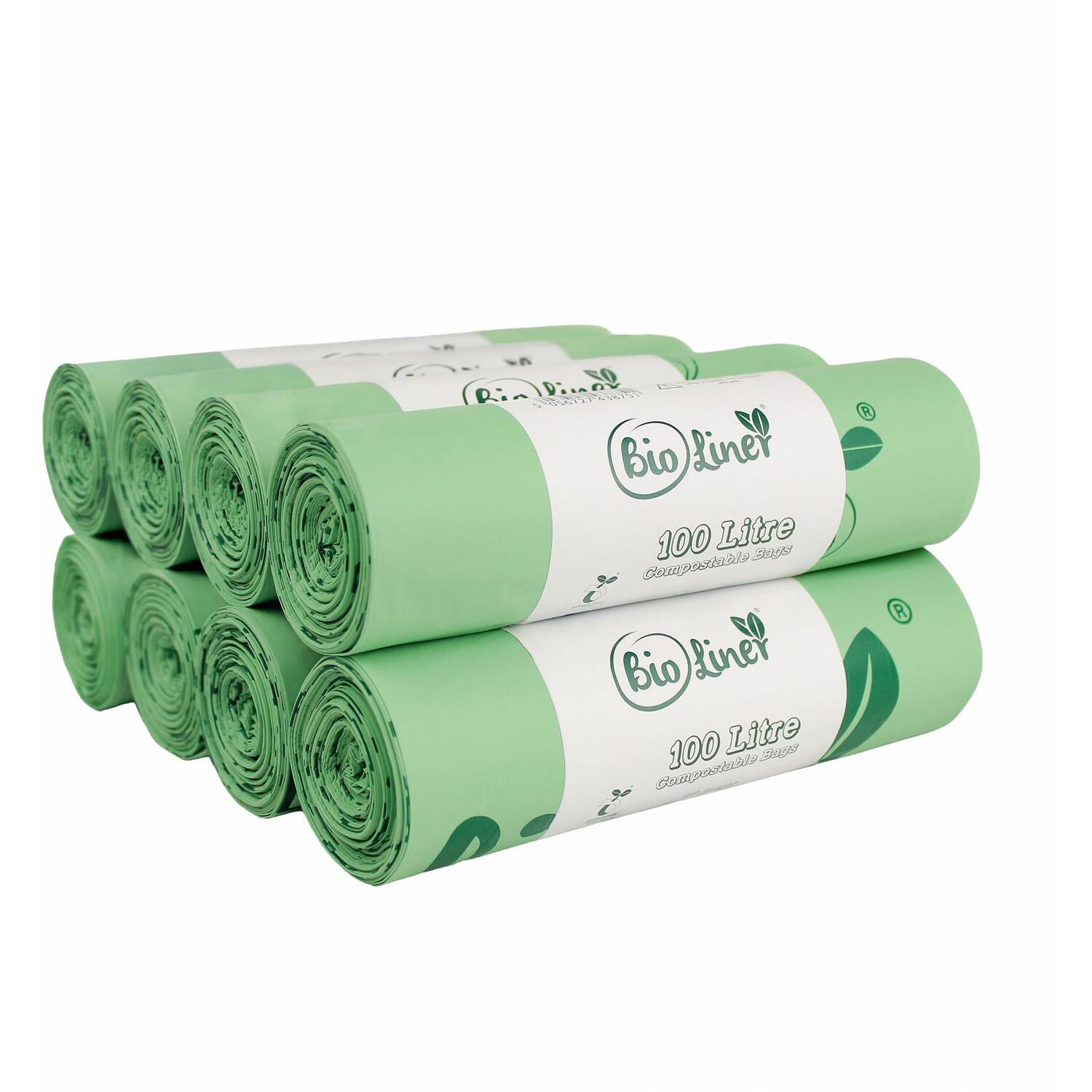 Bioliner 100 Litre Heavy Duty Compostable Waste Sacks - Green / 8