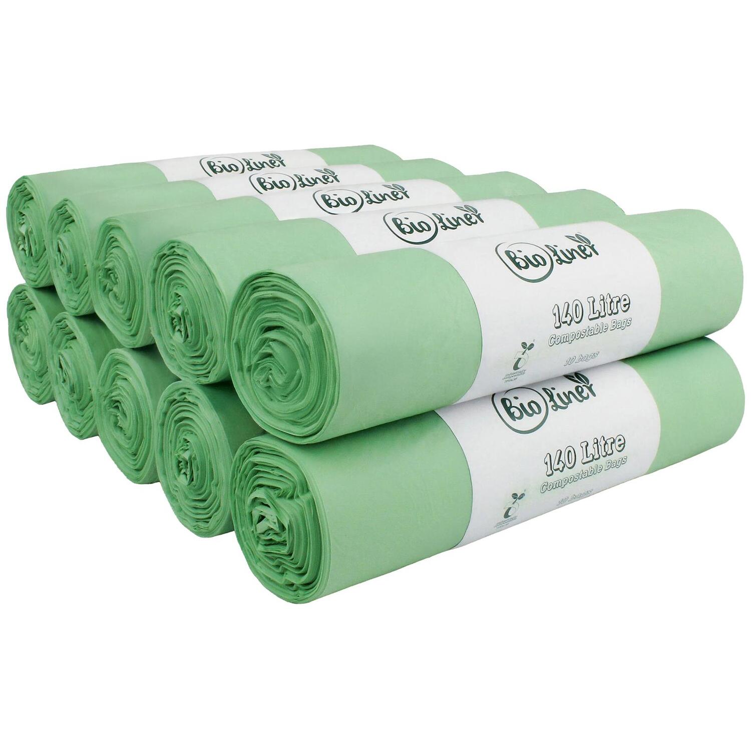 Bioliner 140 Litre Compostable Large Wheelie Bin Bags - Green / 10