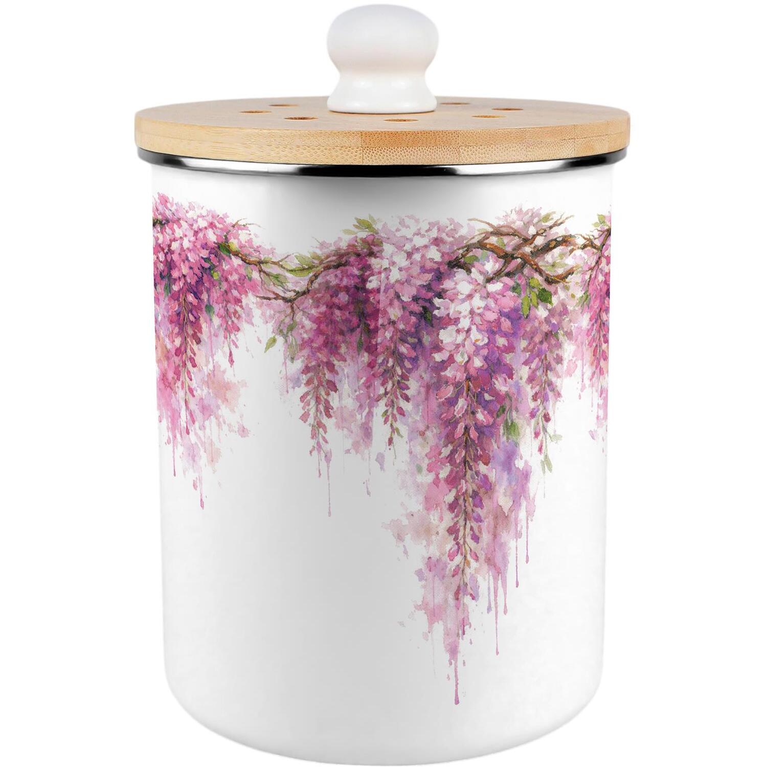 Purely Home Pink Wisteria Food Waste Caddy - Metal 2L Decorative Kitchen Compost Bin - Pink