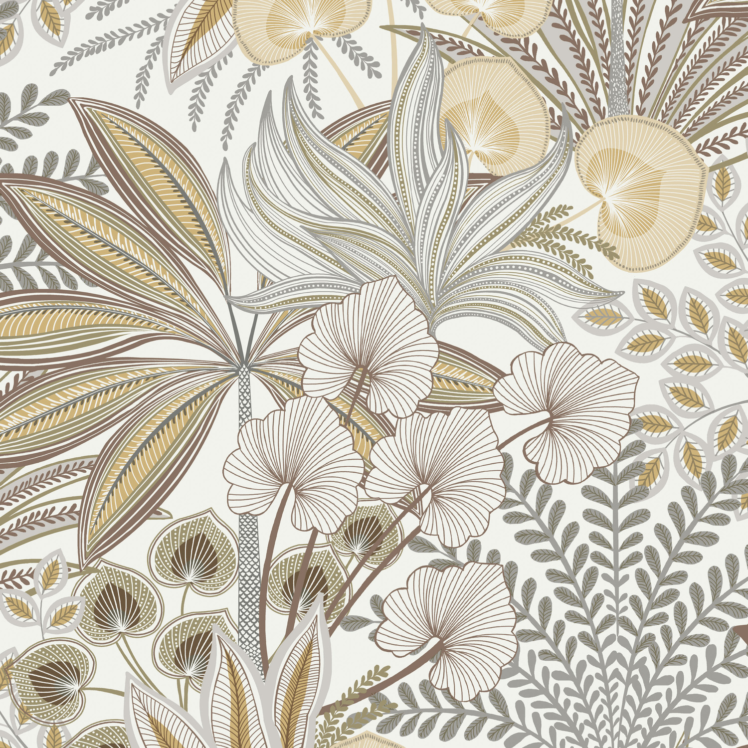Grandeco Jody Retro Jungle Botanical Textured Wallpaper - Neutral Grey