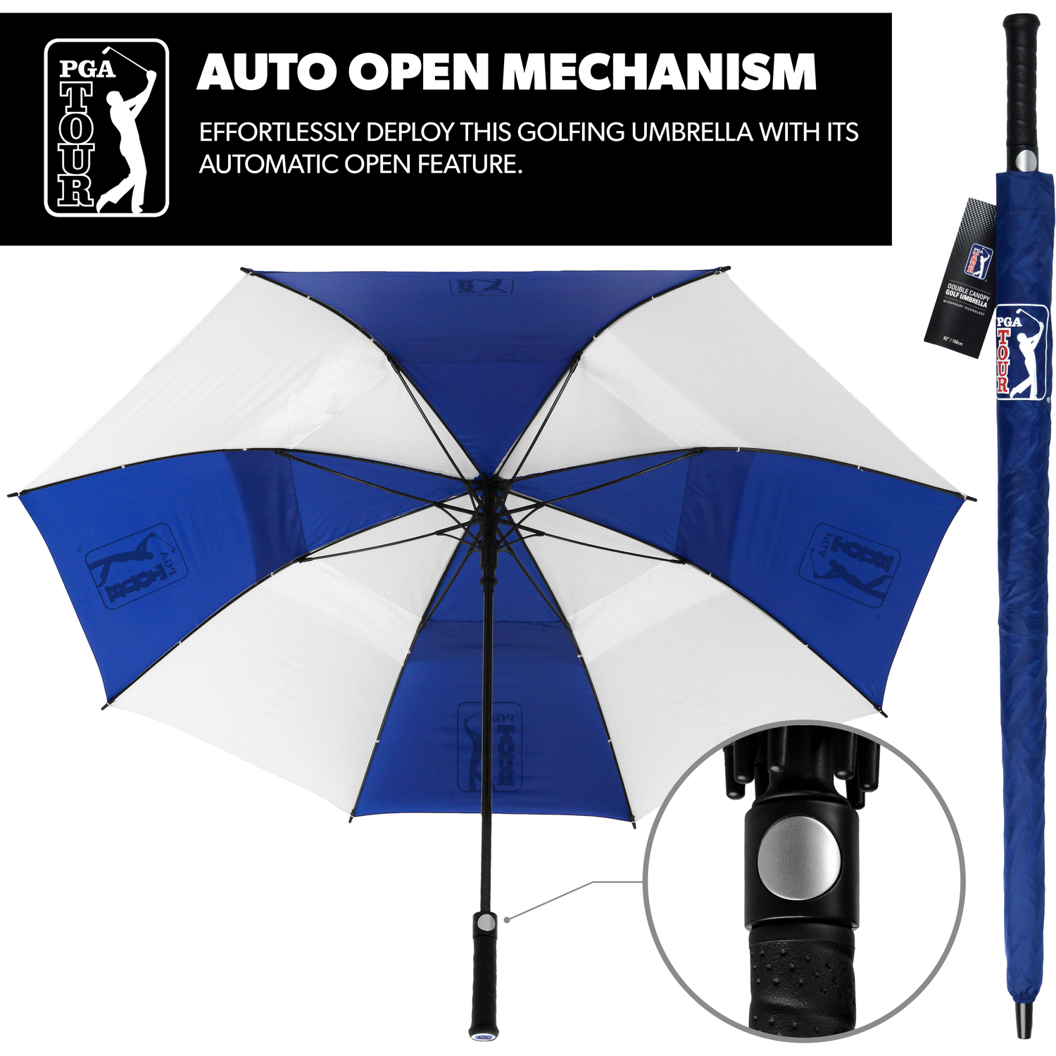Pga Tour Windproof Double Canopy Umbrella - Blue - Image 2