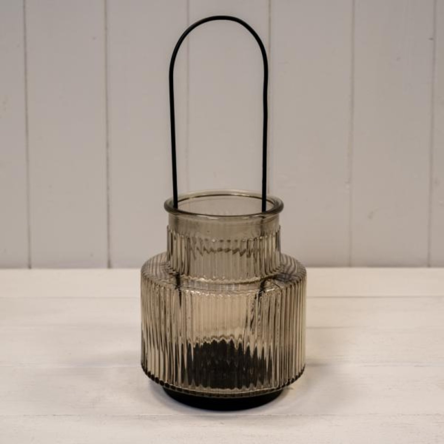 Kdmd Smokey Brown Large Glass Candle Holder With Handle - Brown