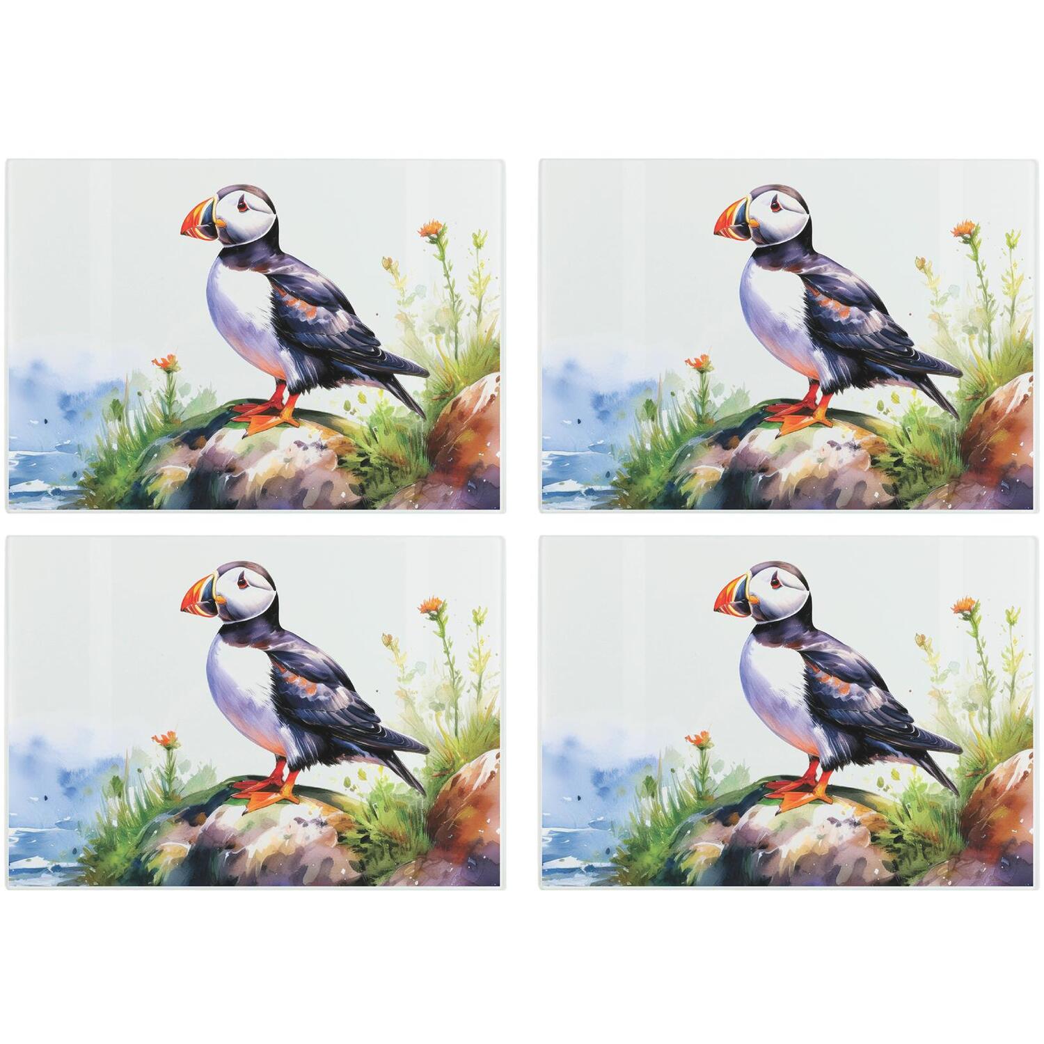 Image of Puffins Glass Placemats - Set of&hellip;
