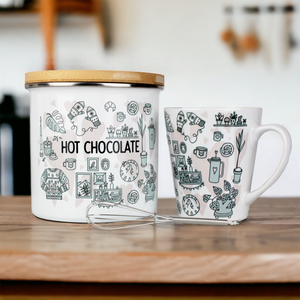 Cosy Hot Chocolate Gift Set - Storage Canister, Latte Mug & Mini Whisk