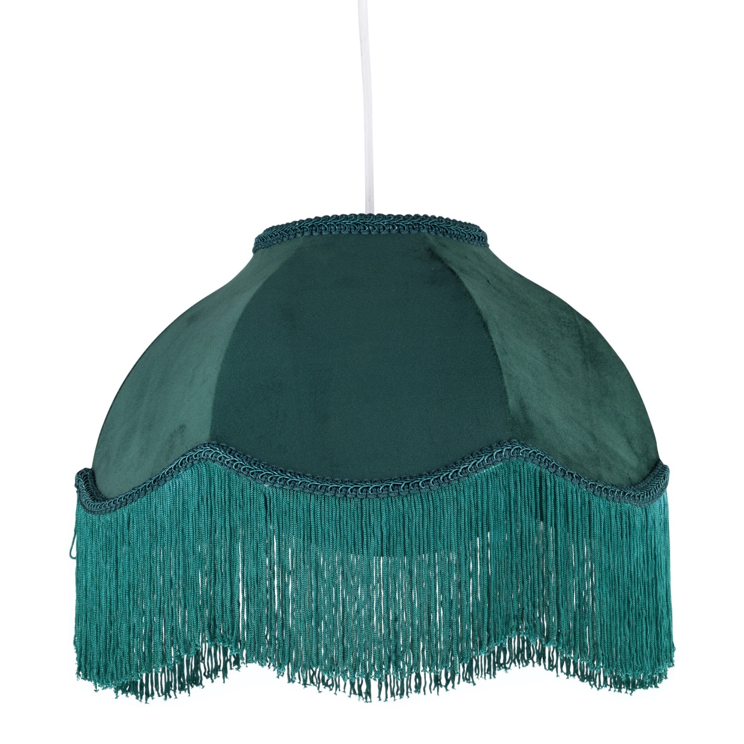 First Choice Lighting Fringe Easy Fit Fabric Pendant Shade - Dark Green