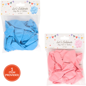 Pack of 25 Baby Pink or Blue Balloons