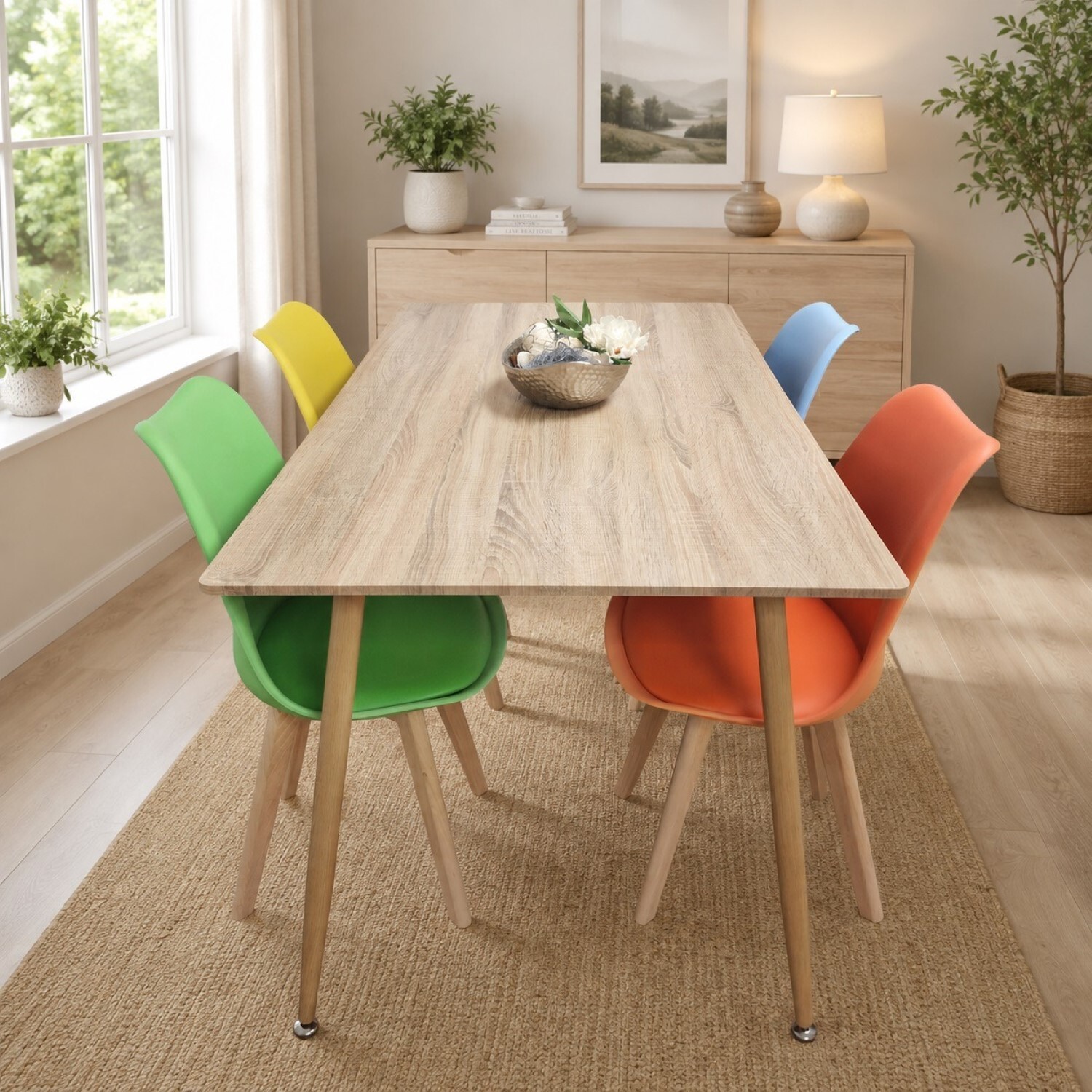 Kosy Koala Unisex Brown Seater 140Cm Dining Table With Mixed Colour Chairs For Dining Room In Size 4 - Image 3