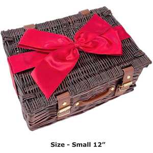 Empty Wicker Hamper Basket  and Red Bow for gifts, storage and picnics (18