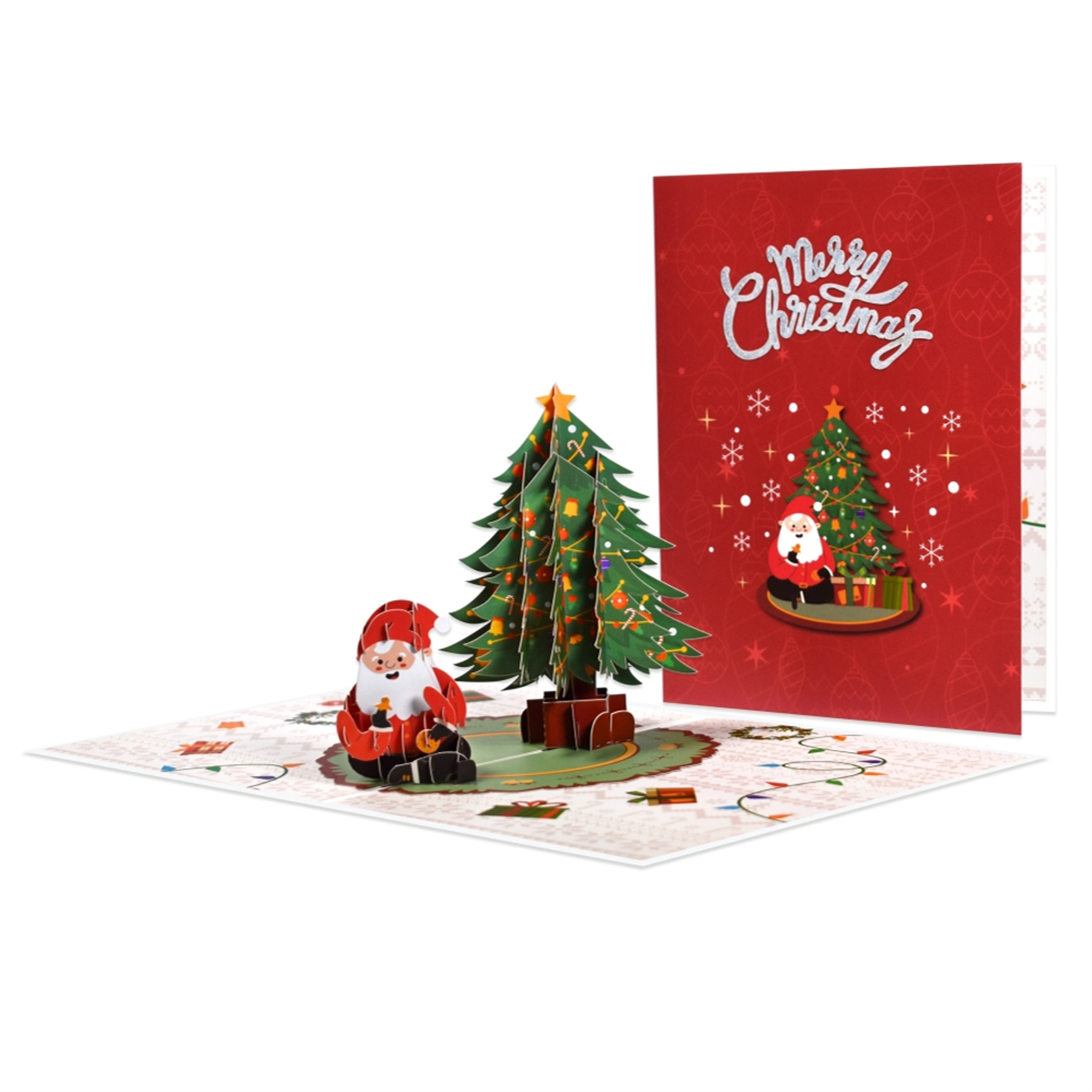Brightfeel Festive Scene Xmas Tree And Santa Claus 3D Pop Up Christmas Card - White