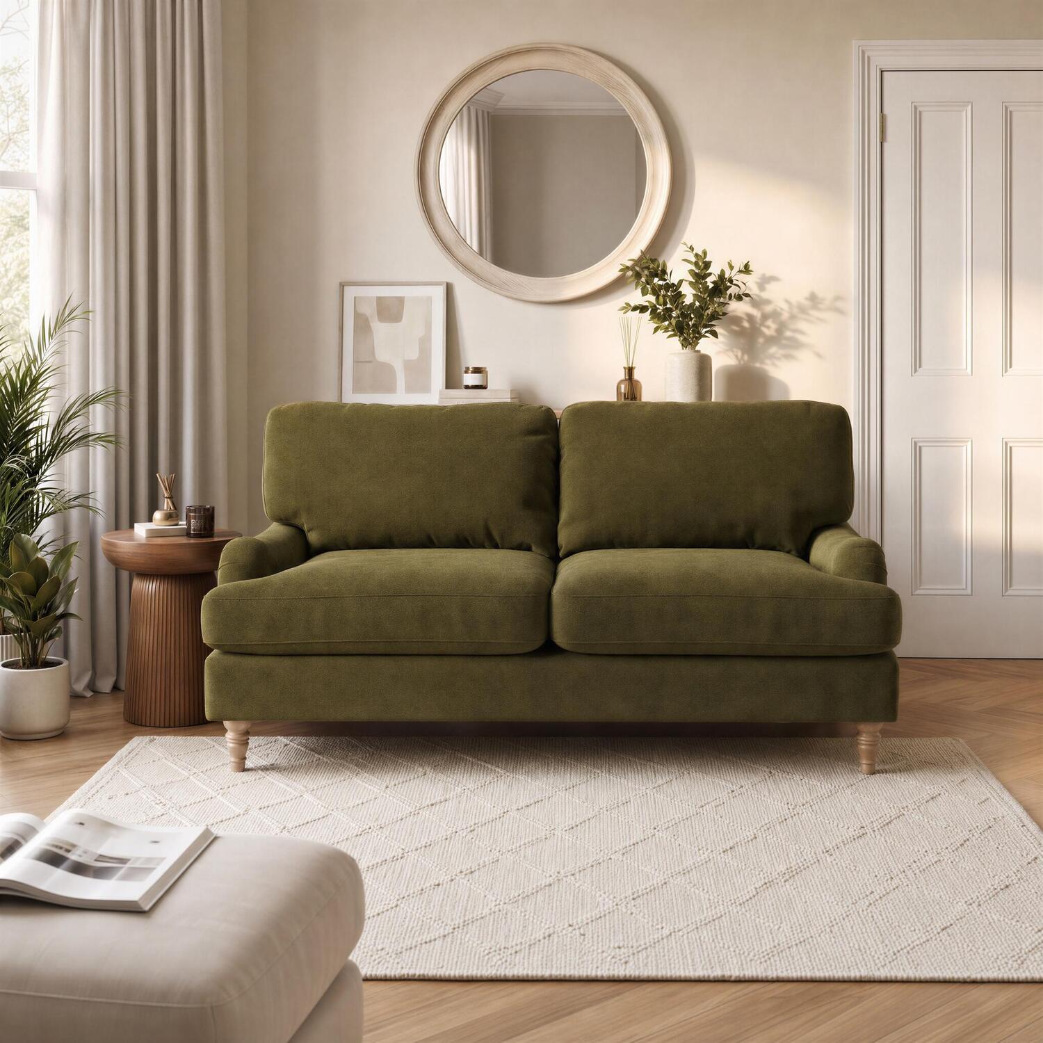 Furniturebox Uk Bernie Green Chenille Fabric 2 Seater Sofa