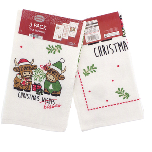 Pack of 3 Christmas Kisses Tea Towels