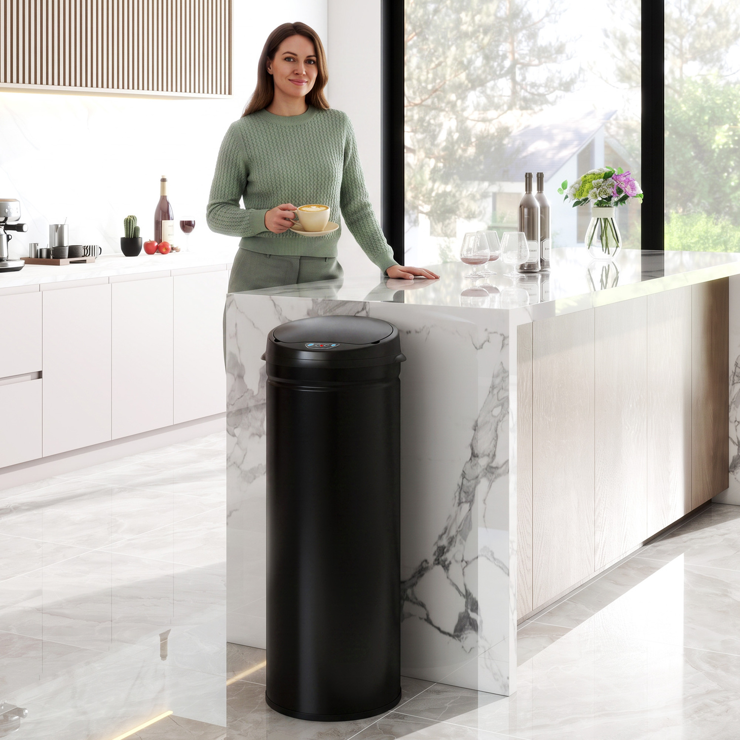 Homcom 50L Sensor Bin With Soft-Close Lid, Automatic Touchless Kitchen Bin - Black