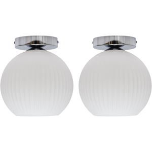 Set Of 2 Betchley White Glass Globe Chrome Ceiling Light Fittings