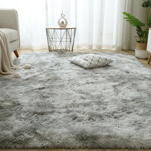 Light Grey Soft Touch Shaggy Rug, Fluffy Modern Tie-Dye Carpet, 140 x 200cm