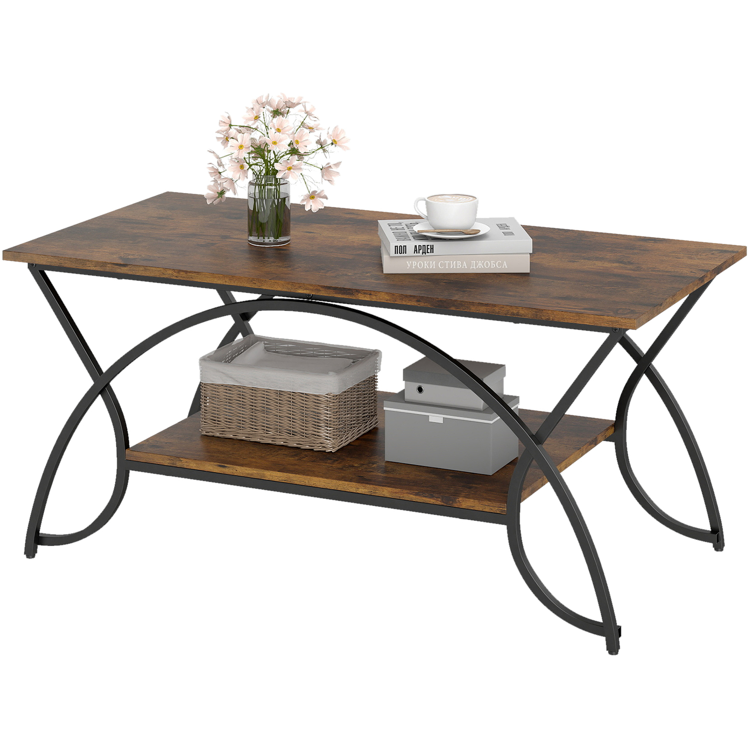 Costway 2-Tier Industrial Coffee Table - Brown