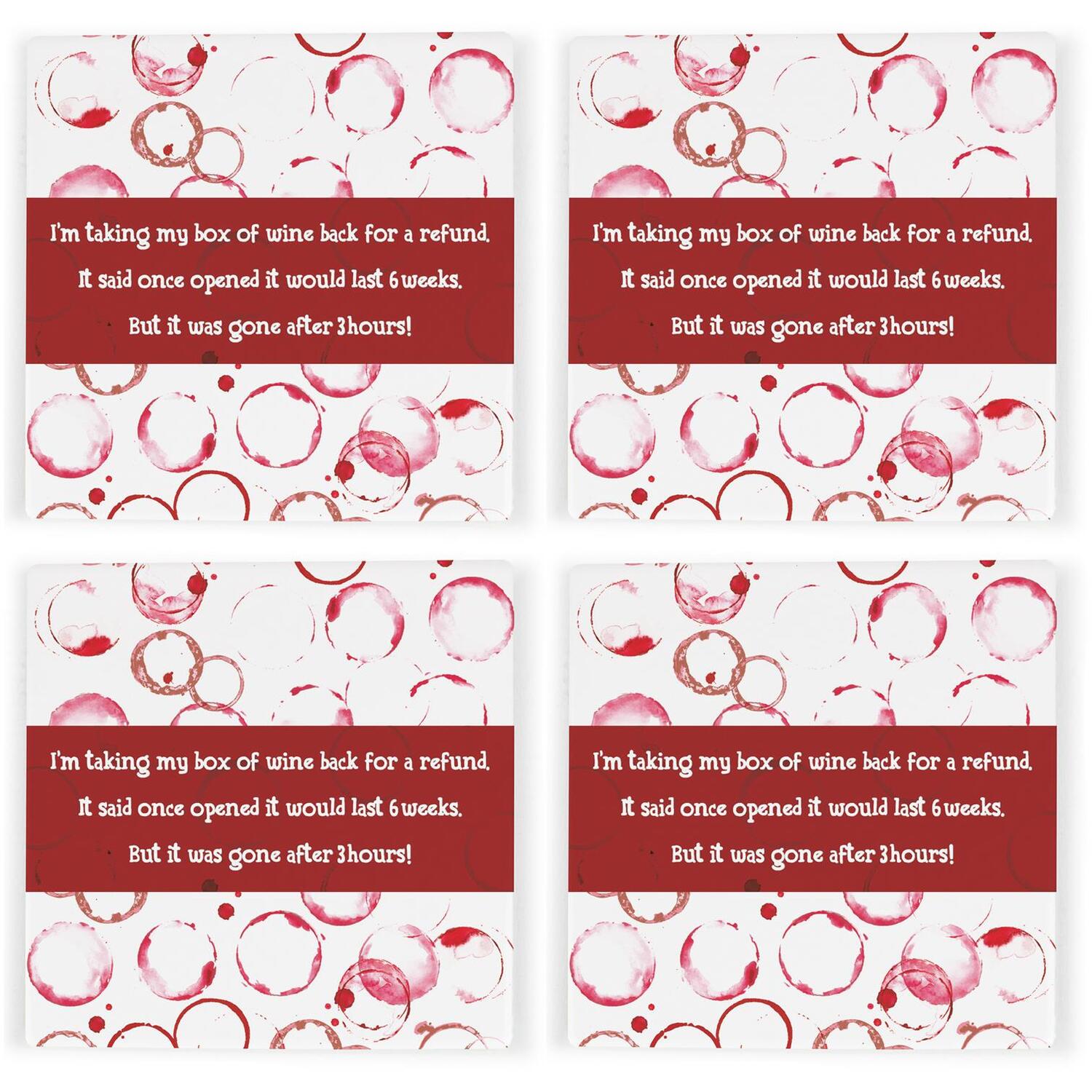B&Q - Wine Joke Ceramic Coaster SetWine Themed Gifts Square Drinks Coasters 4 Pack - Image 2
