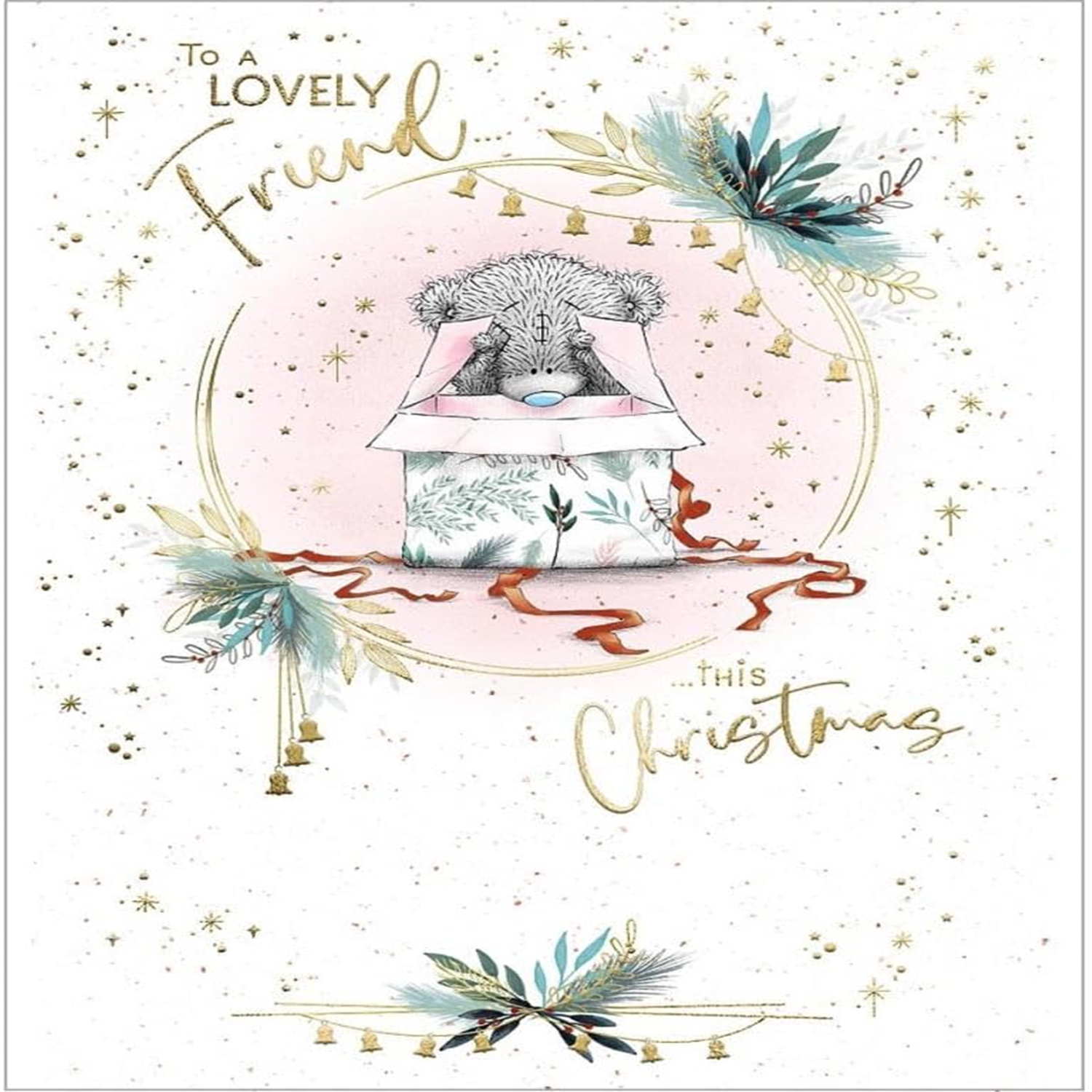 Bear Peering Into Gift Box Friend Christmas Card - Image 3
