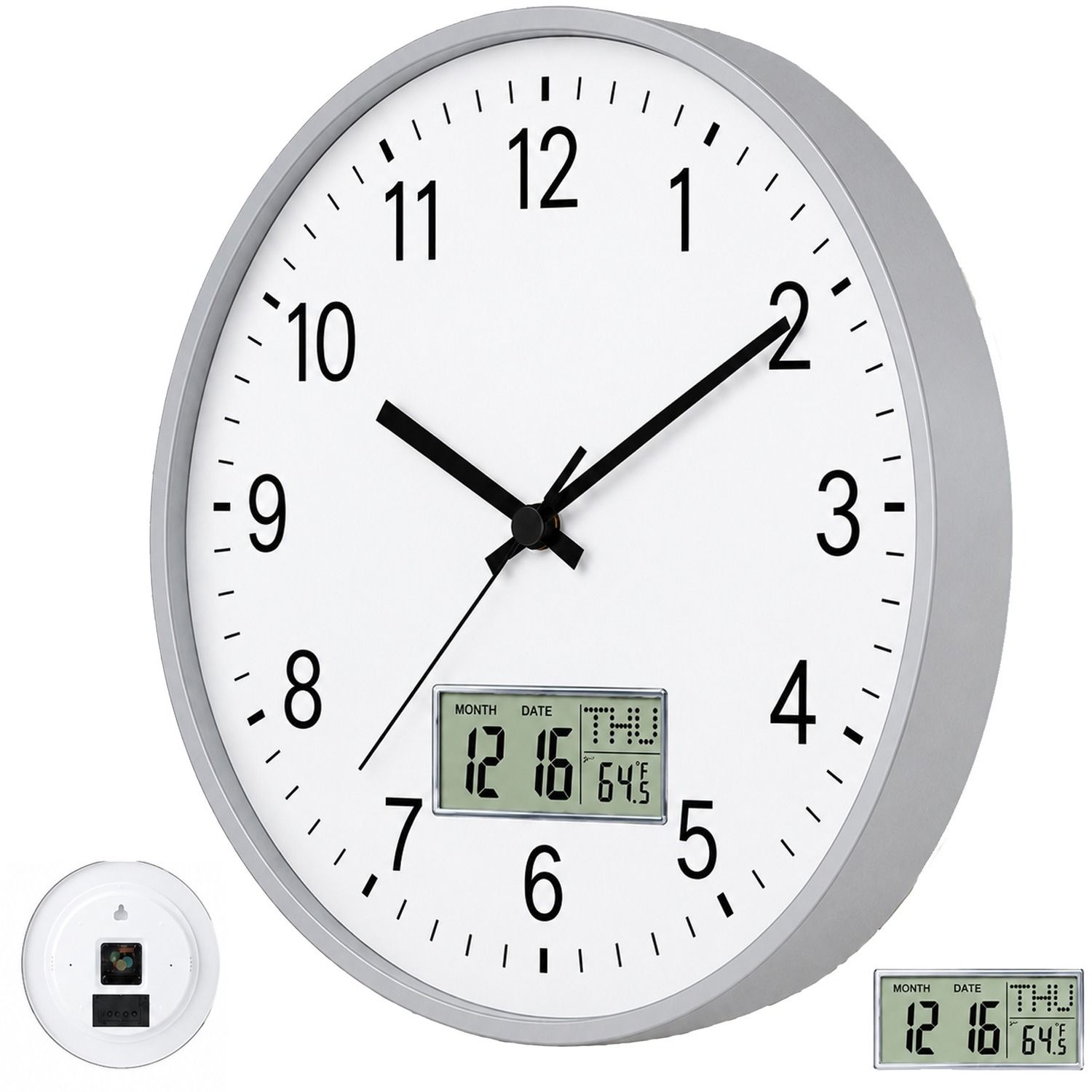 Atek 12-Inch Wall Clock - Silver