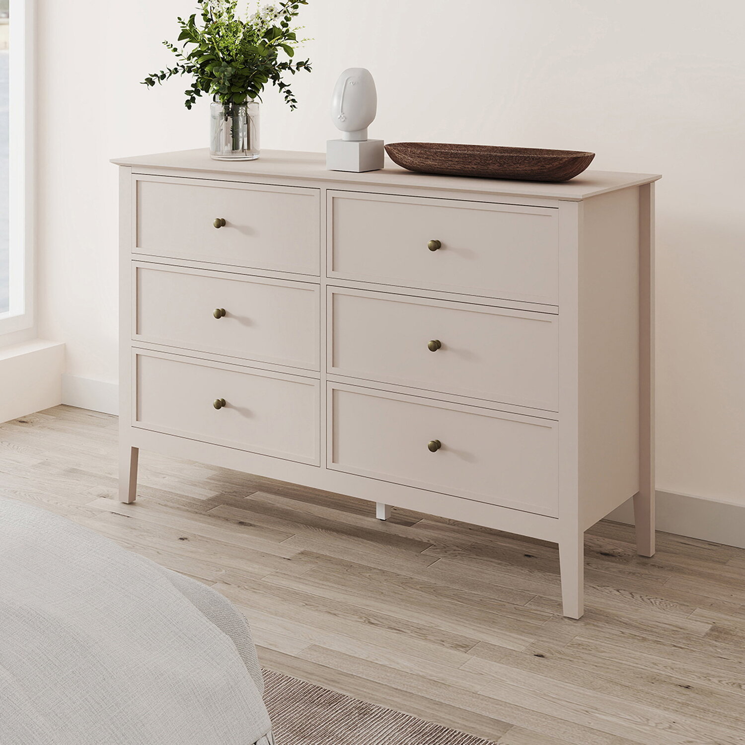 Cream Drawers Large 6 Drawer Chest Of Drawers - Rowley Pale Cream Collection