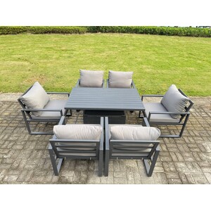 ALuminum 7 Pcs Dining Set with Lifting Table & 6 Chairs