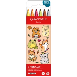Kawaii Cute Animals Fibralo Felt Pens - Assorted Colours / 6 Pack