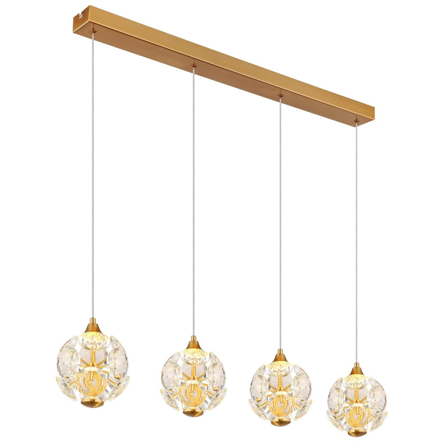 Netlighting Unisex Gold Virina Bar Pendant Ceiling Light Colors K9 Crystals 4X Led 3000K Size 32 - Image 2