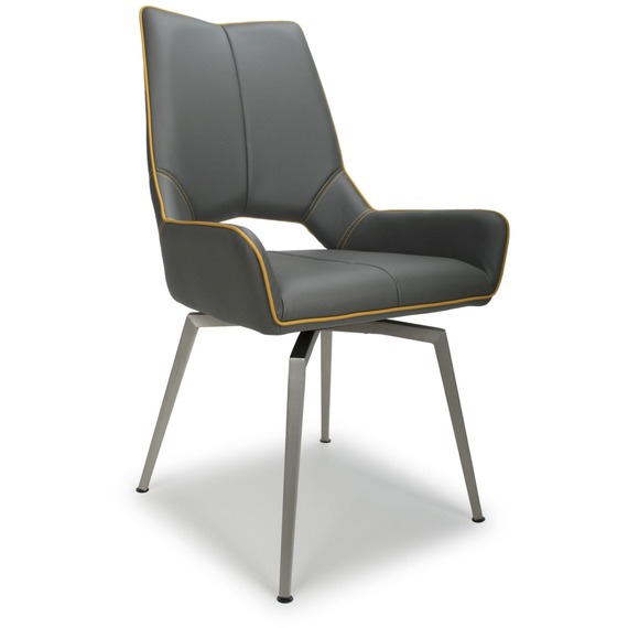 Pair Of Mako Swivel Leather Effect Graphite Grey Dining Chair