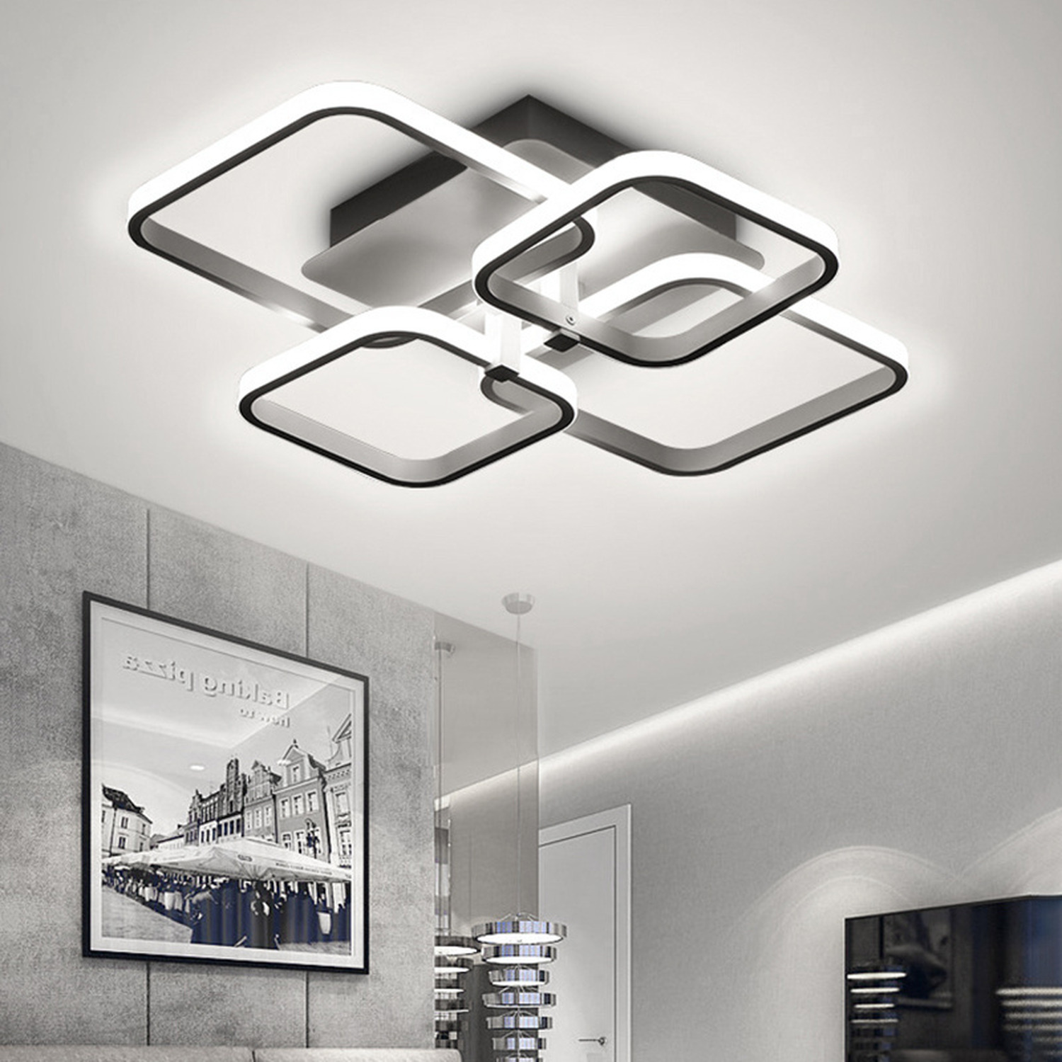 Metal Chandelier Ceiling Light White Frame - White 60w
