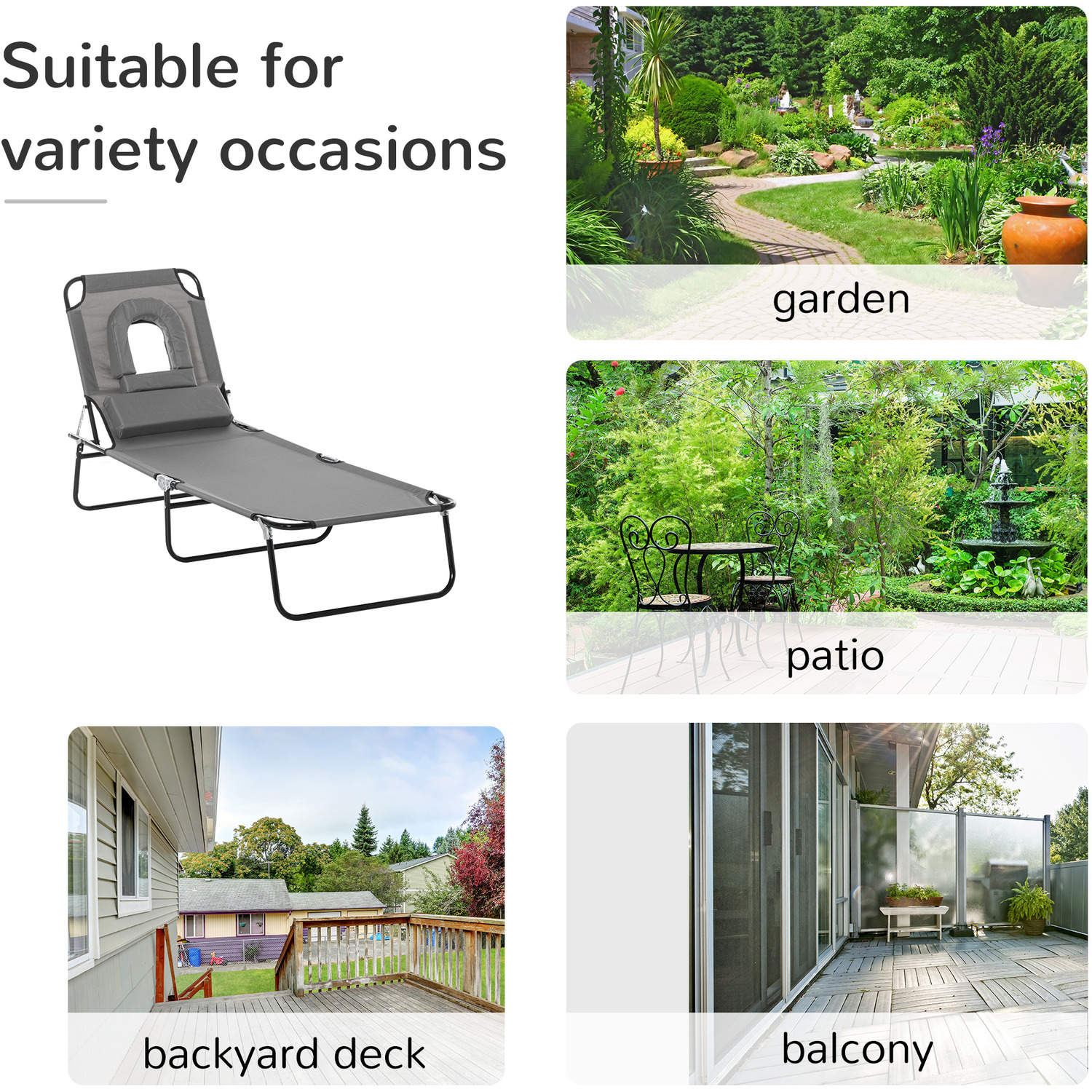 Outsunny Folding Sun Lounger With Pillow - Grey 1 Piece