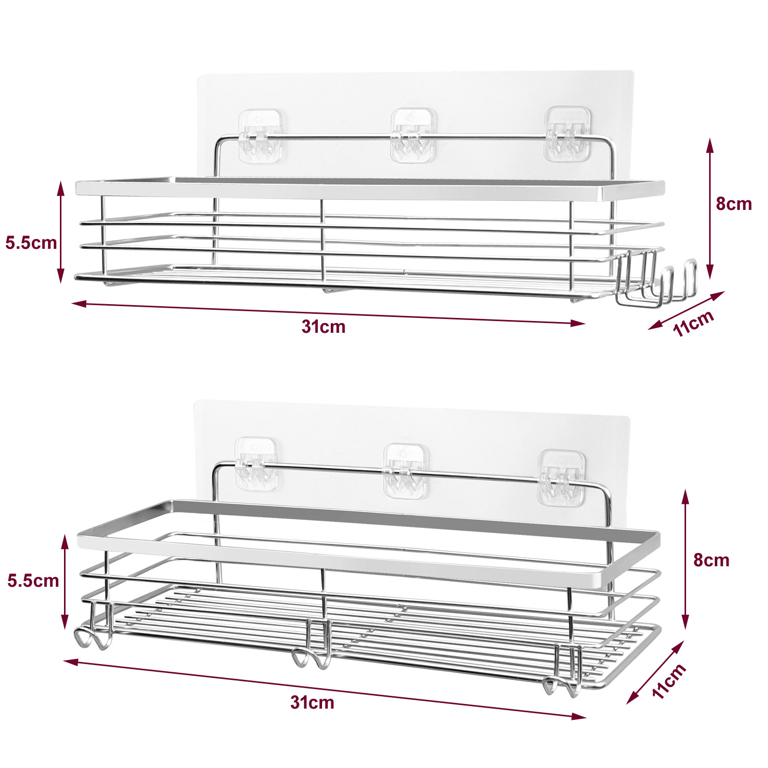 Set Of 2 Self Adhesive Stainless Steel Shower Caddy - Silver