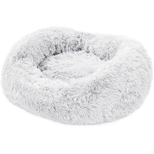 Medium Grey Plush Doughnut Fluffy Dog Bed