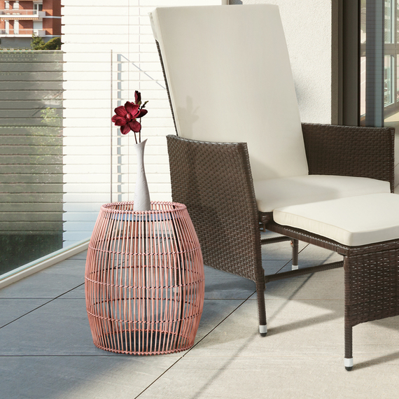 Outdoor Garden Large Bamboo Side Table with Iron Tabletop