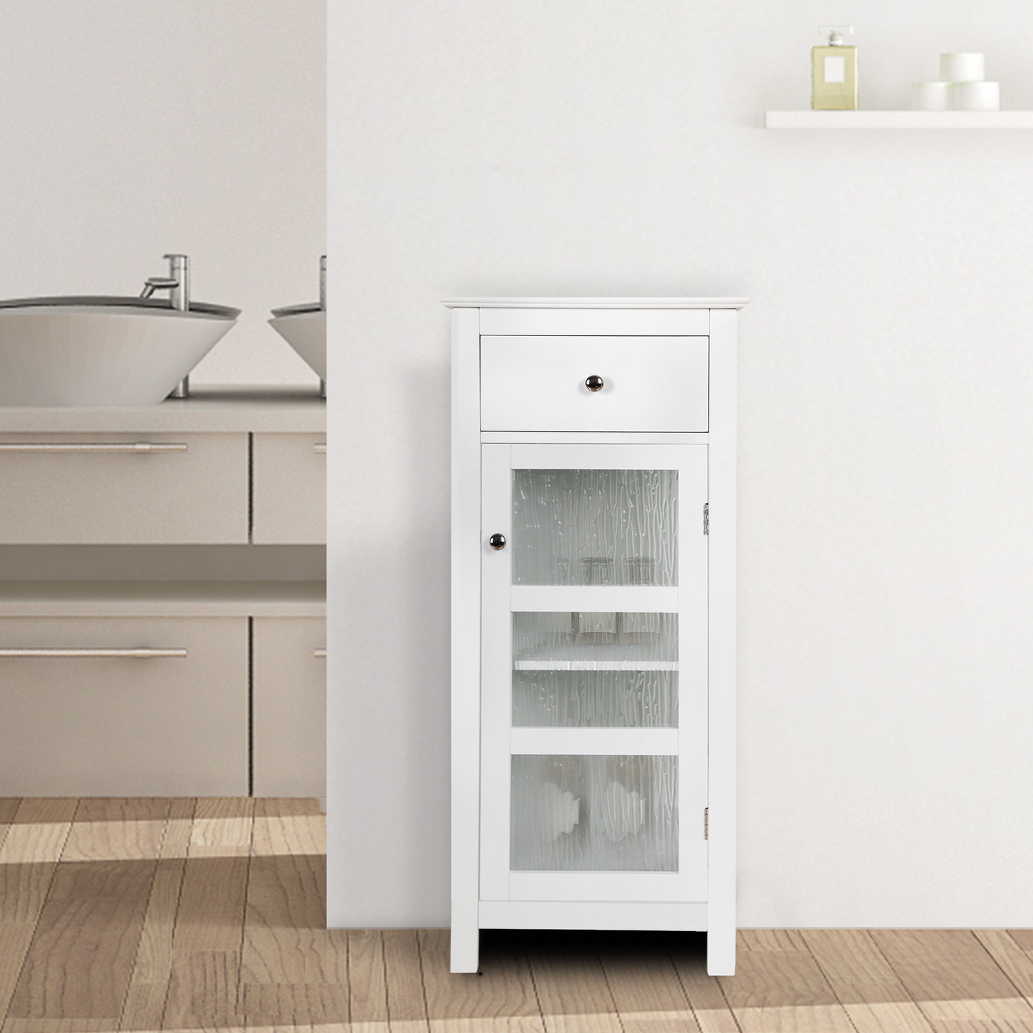 Teamson Home Bathroom Floor Cabinet Door Drawer White Connor Elg-579 - White