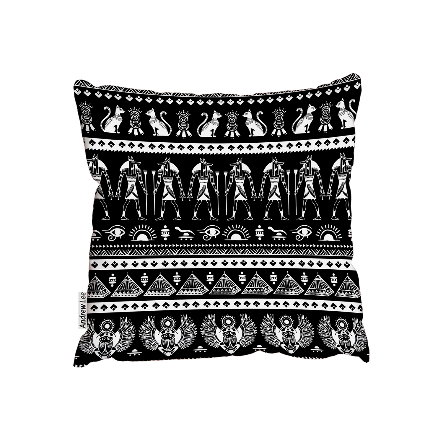 Tribal Ethnic Pattern With Egypt Symbols Cushion - Black / 60cm