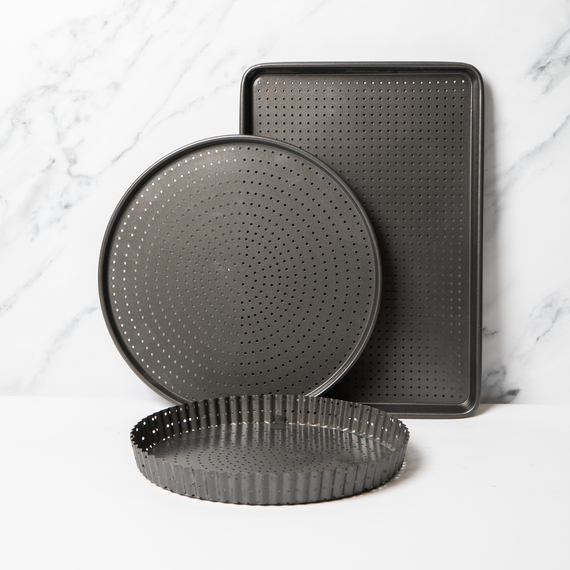 3pc Crusty Bake Non-Stick Bakeware Set for Flans, Pizza, Baking