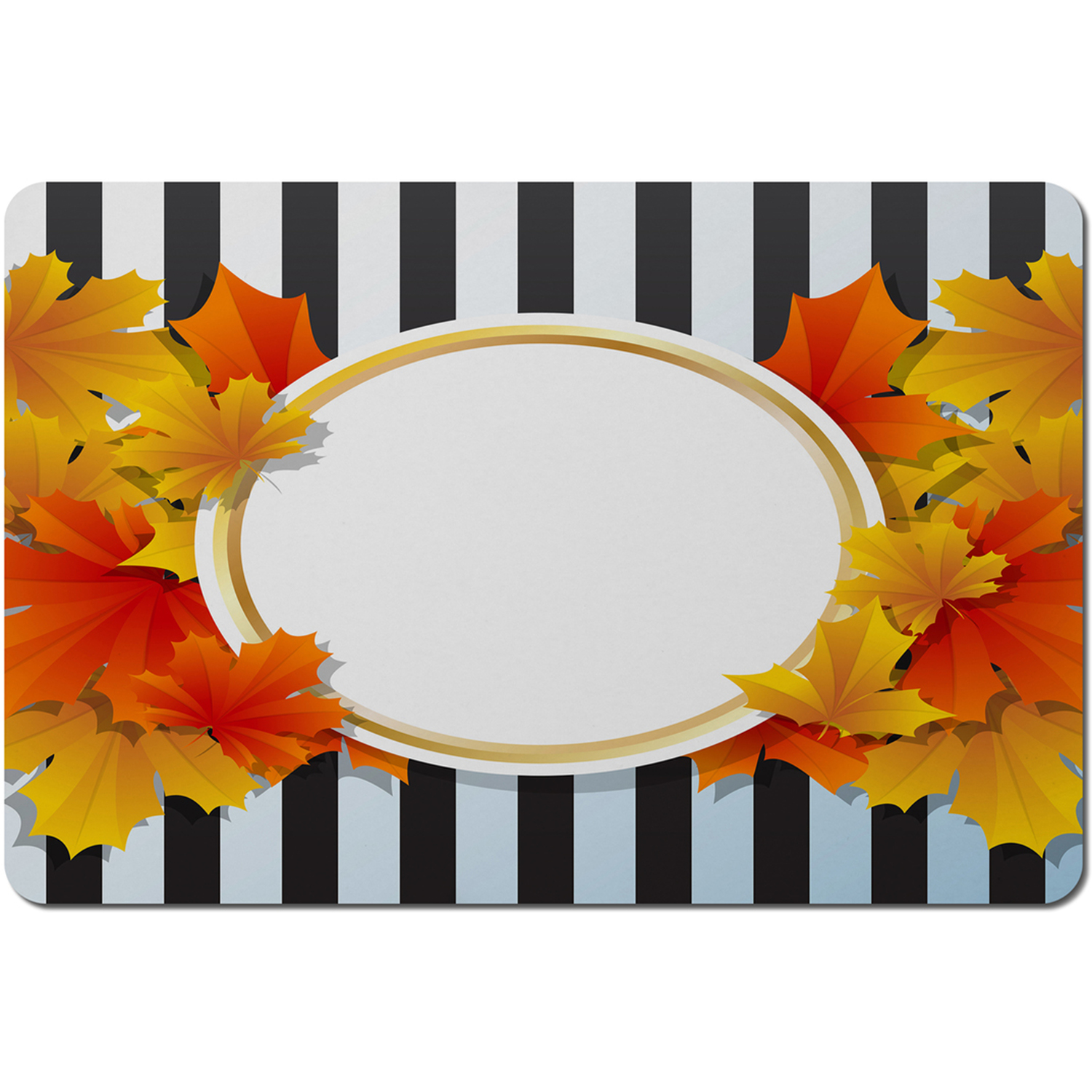Orange  Red Autumn Leaves On Black Stripes Placemat - Orange