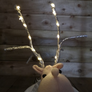 Pink Large Battery Operated Plush White Christmas Reindeer with LED Lit Antlers shot 2548137