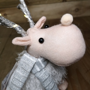 Pink Large Battery Operated Plush White Christmas Reindeer with LED Lit Antlers shot 2548140