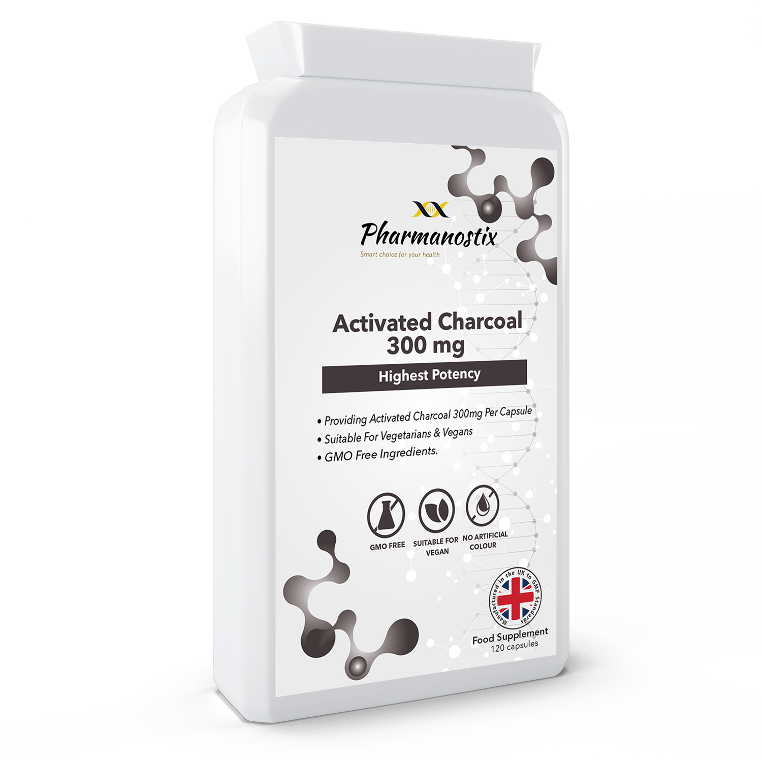 Activated Charcoal 300mg Vegan 120 Capsules - Black