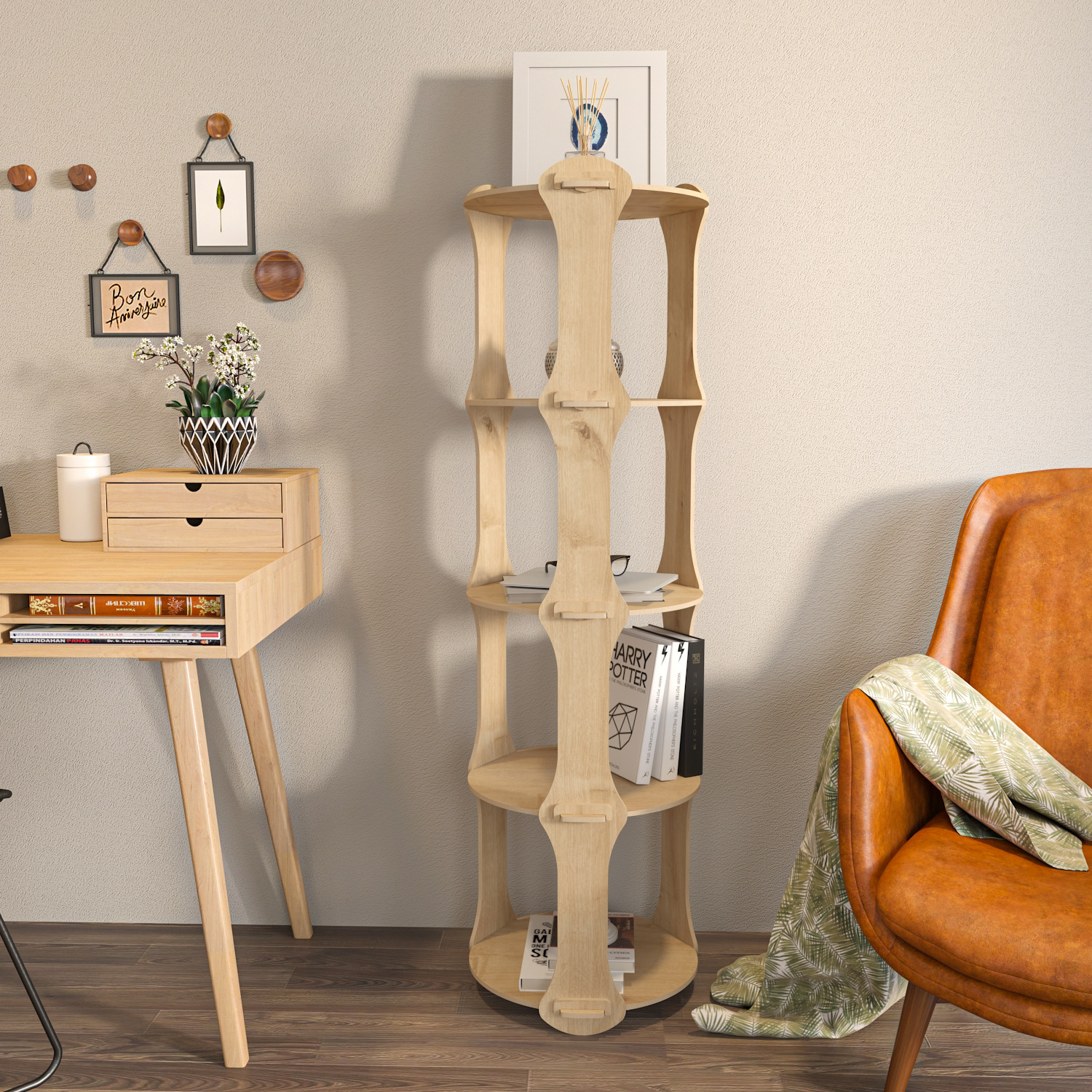 Yuvar 5-Tier  Bookshelf - Sapphire Oak Pattern