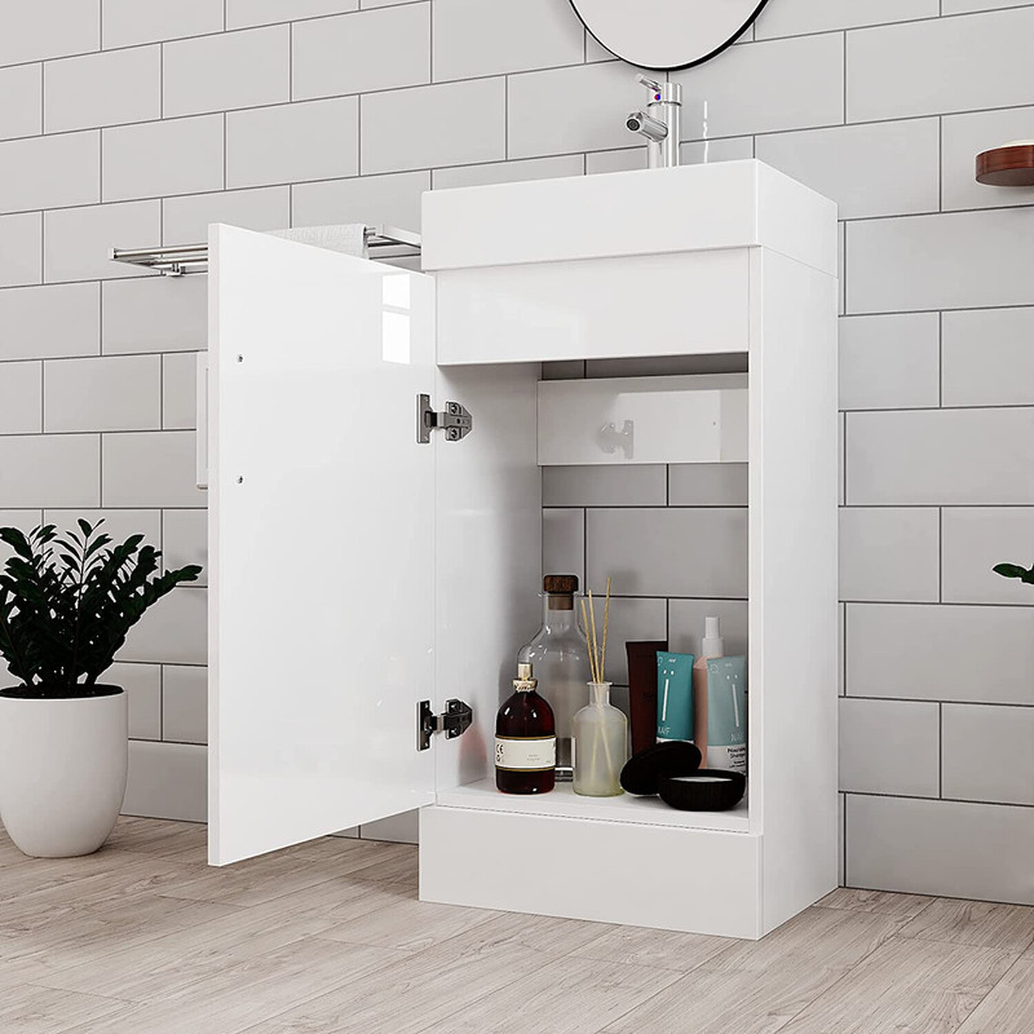 Belofay Assembled Vanity Unit With Ceramic Basin Tap Waste Bottle Drainer - Slightly Grey 32cm