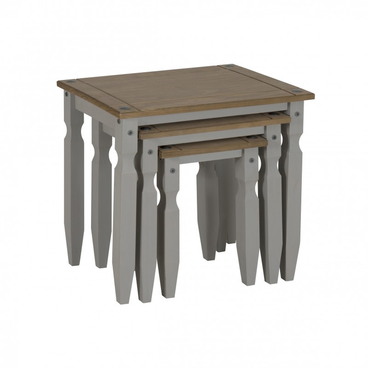 Corona Grey Wax Piccolo Nest Of 3 Tables Solid Wood Side End Pine Wooden - Distressed Grey Wax