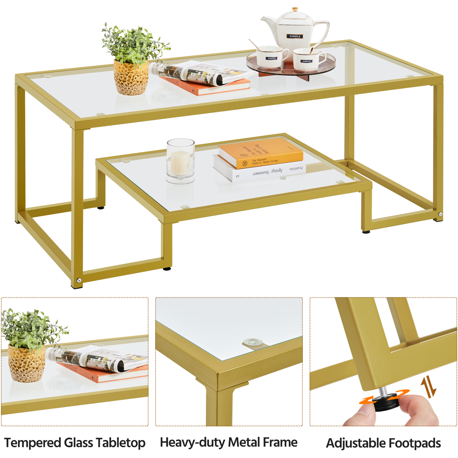 Yaheetech Tempered Glass Coffee Table - Gold