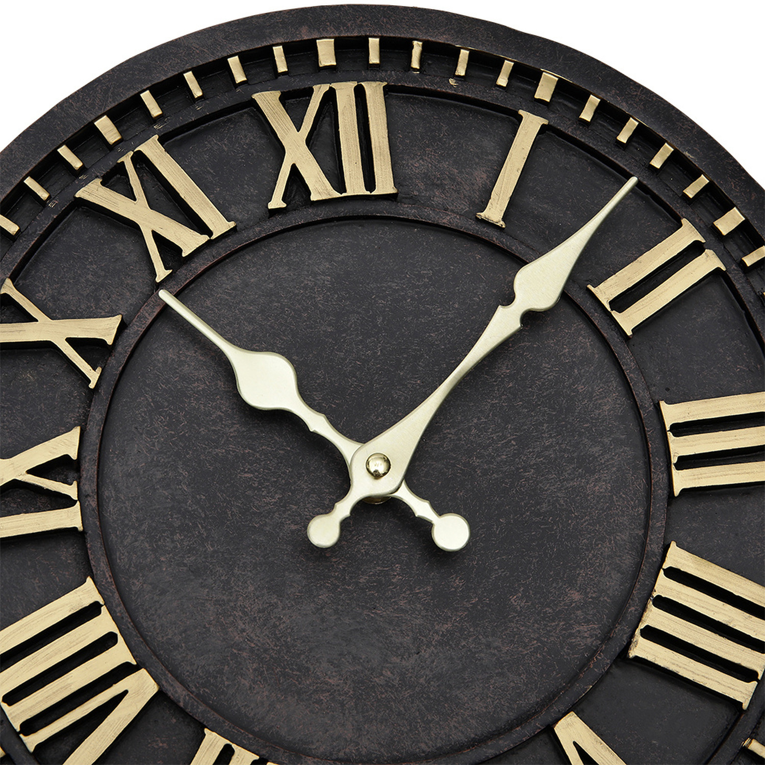 Industrial Round Roman Numeral Wall Clock - Gold And Black
