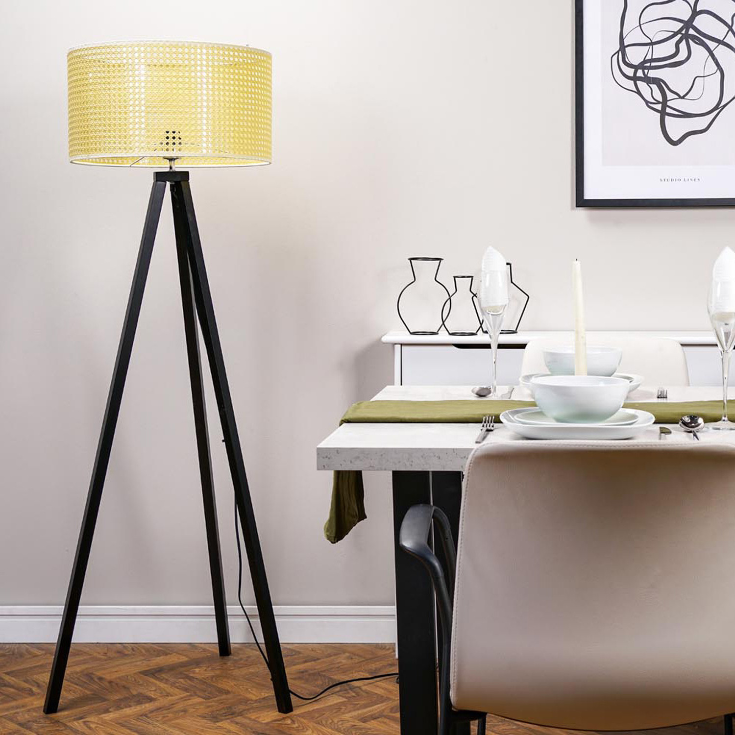 Image of Barbro Wood Floor Lamp with Wicker&hellip;